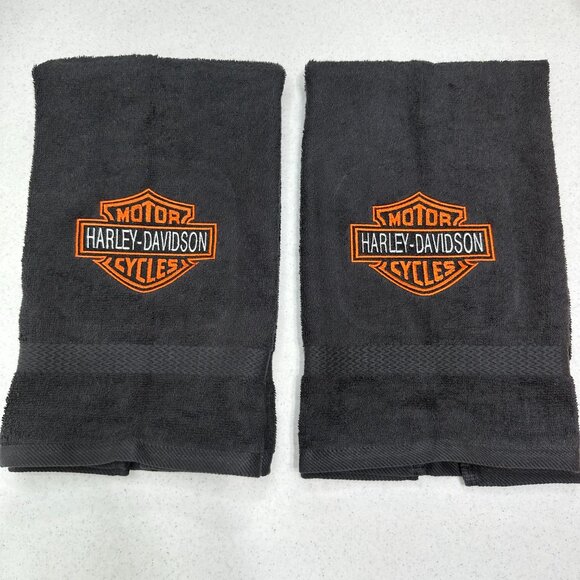 Harley Davidson Towels Embroidered Hand Towel Set Black Orange Bathroom Decor - Picture 2 of 7